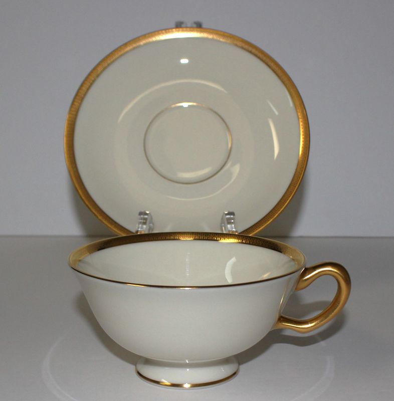 Lenox Tuxedo Footed Cup &amp; Saucer Set, Gold Backstamp - Multiple Sets Available