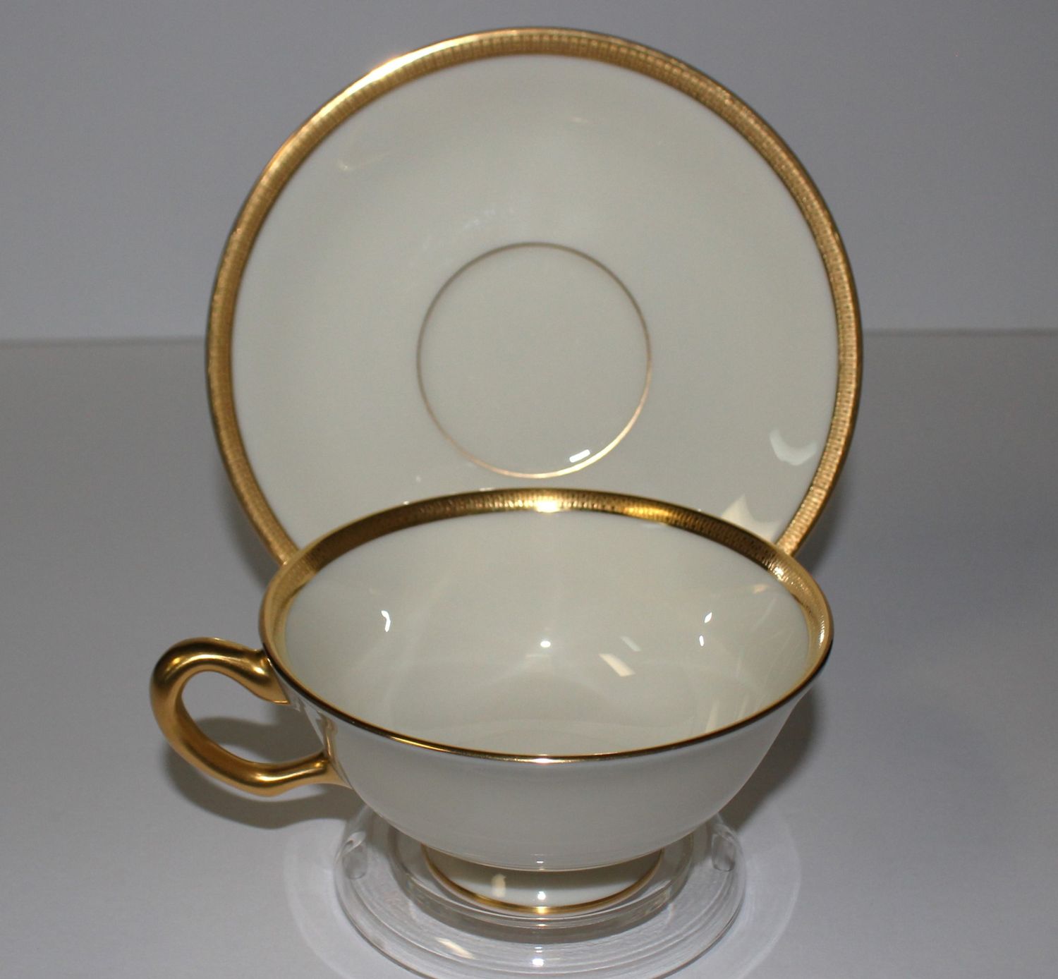 Lenox Tuxedo Footed Cup &amp; Saucer Set, Gold Backstamp - Multiple Sets Available