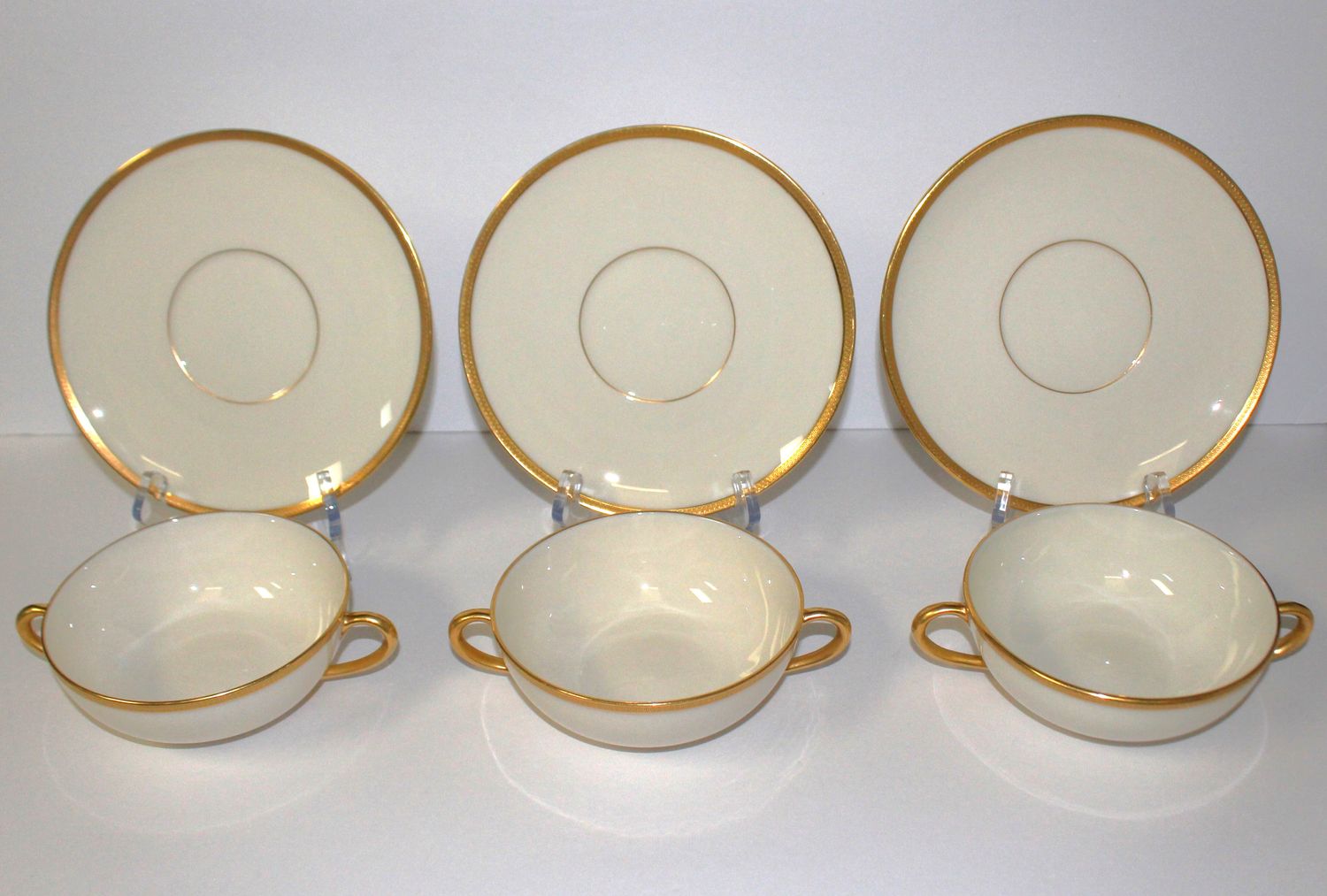 Lenox &quot;Windsor&quot; 6-PIECE (3) Double Handled Cream Soup Bowls and (3) Saucers