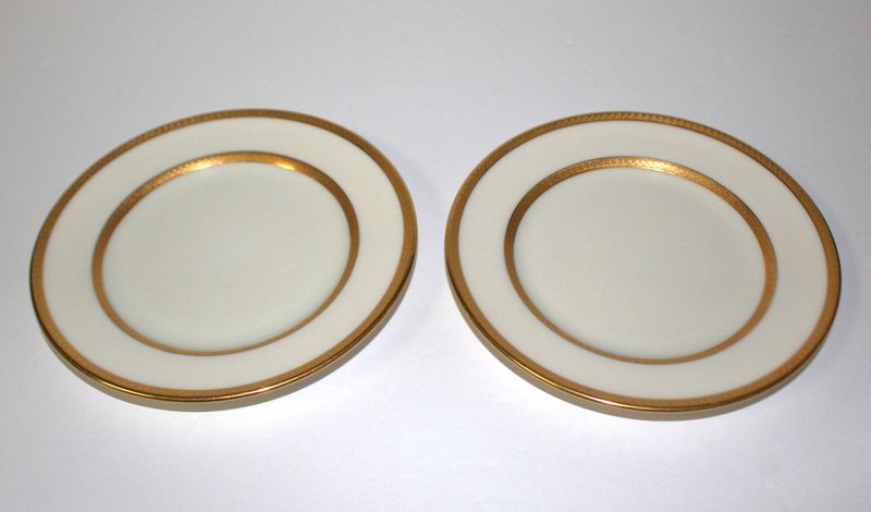 Set of 2 Lenox Brookline 5.75" Bread / Dessert Plates with Gold Encrusted Bands