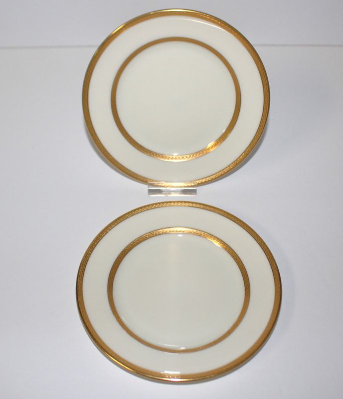 Set of 2 Lenox Brookline 5.75&quot; Bread / Dessert Plates with Gold Encrusted Bands