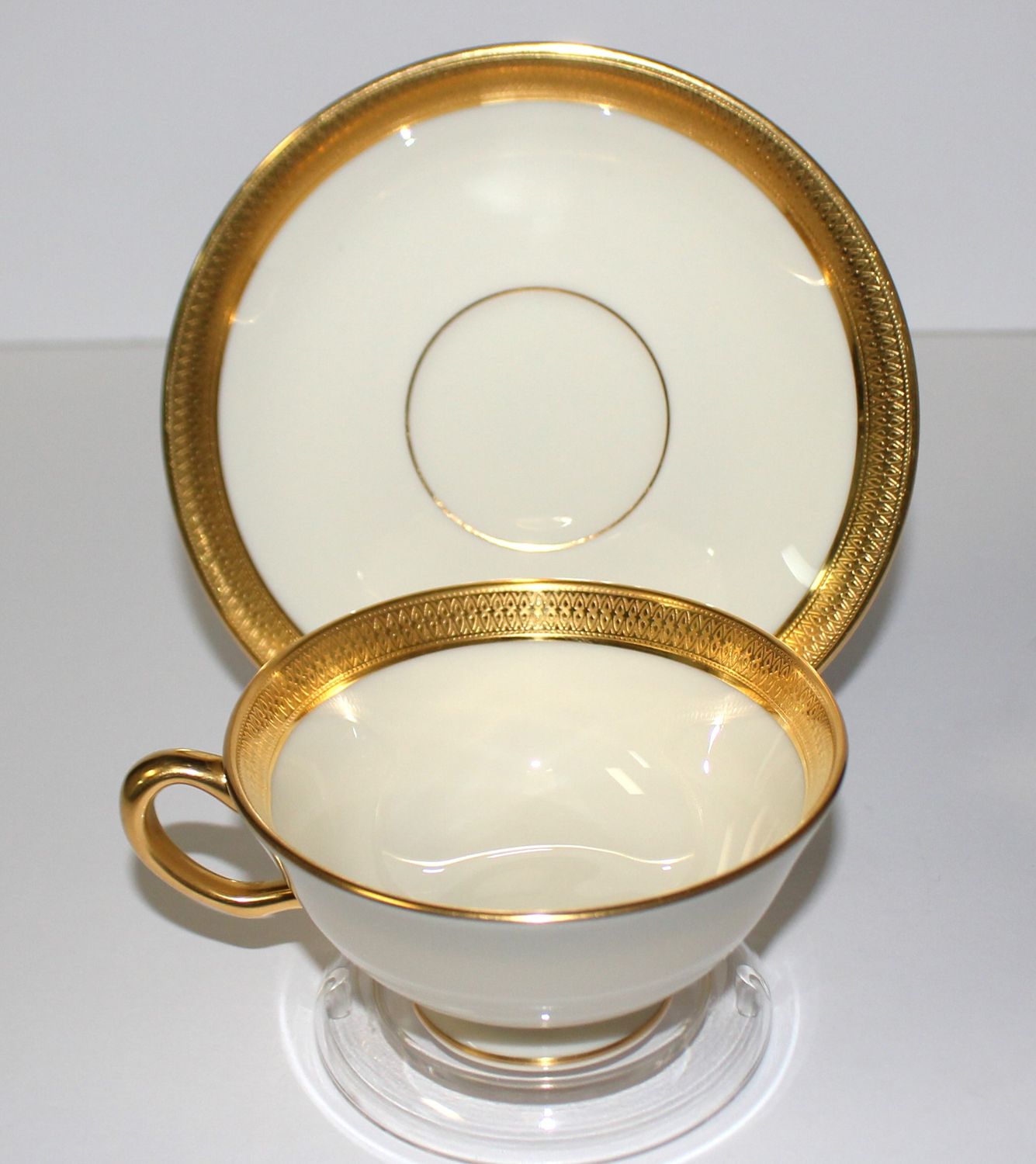 Lenox Lowell Footed Cup &amp; Saucer Set, Gold Backstamp - Multiple Sets Available