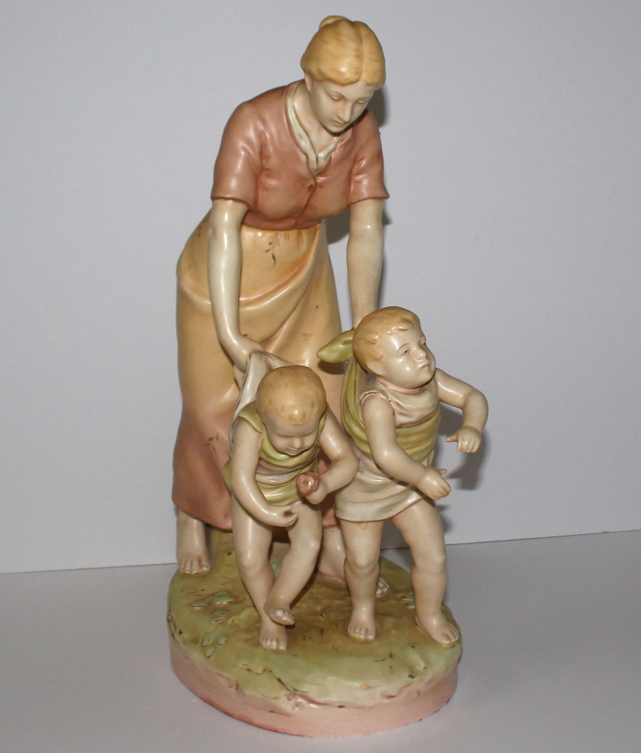 Royal DUX Porcelain Large 18” Figure of a Mother and Two Boys