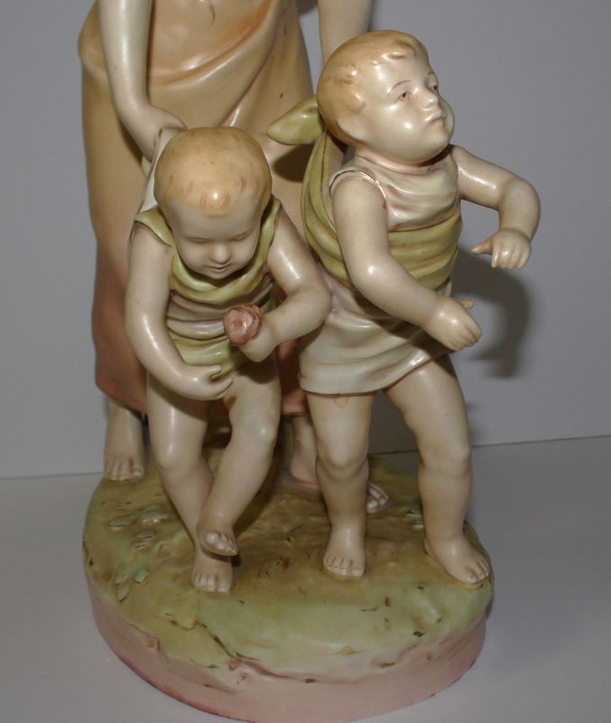 Royal DUX Porcelain Large 18” Figure of a Mother and Two Boys