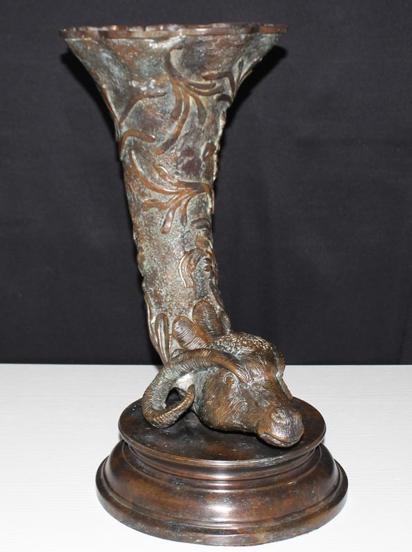 Maitland Smith Greco Roman Ram Figural Bronze Cornucopia Vase Sculpture