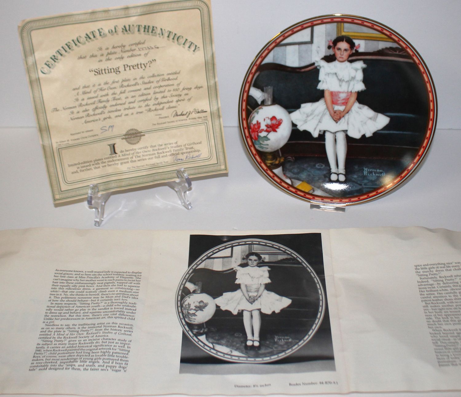 Norman Rockwell “SITTING PRETTY” 1986 Mind of Her Own Collector Plate with COA