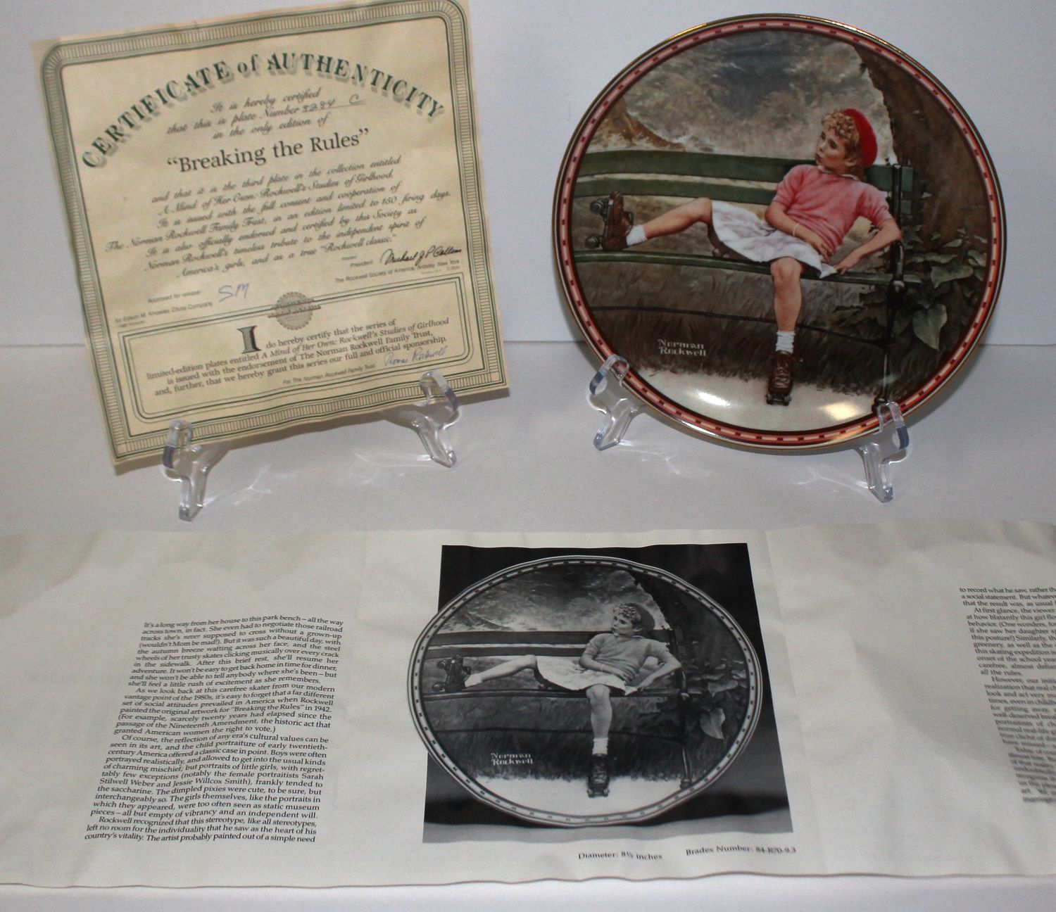 Norman Rockwell “BREAKING THE RULES” 1987 Mind of Her Own Collector Plate w/ COA
