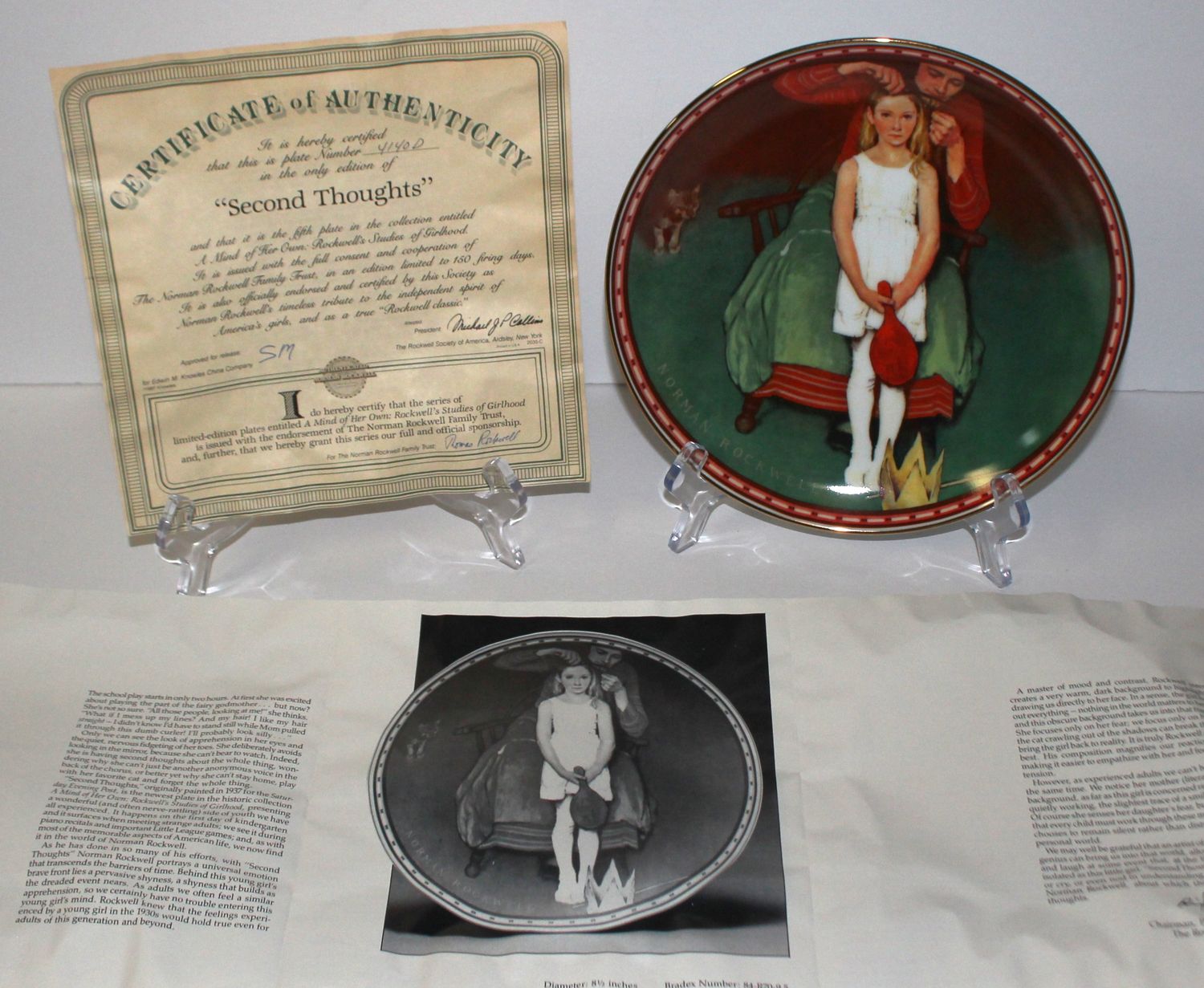 Norman Rockwell “SECOND THOUGHTS” 1987 Mind of Her Own Collector Plate with COA