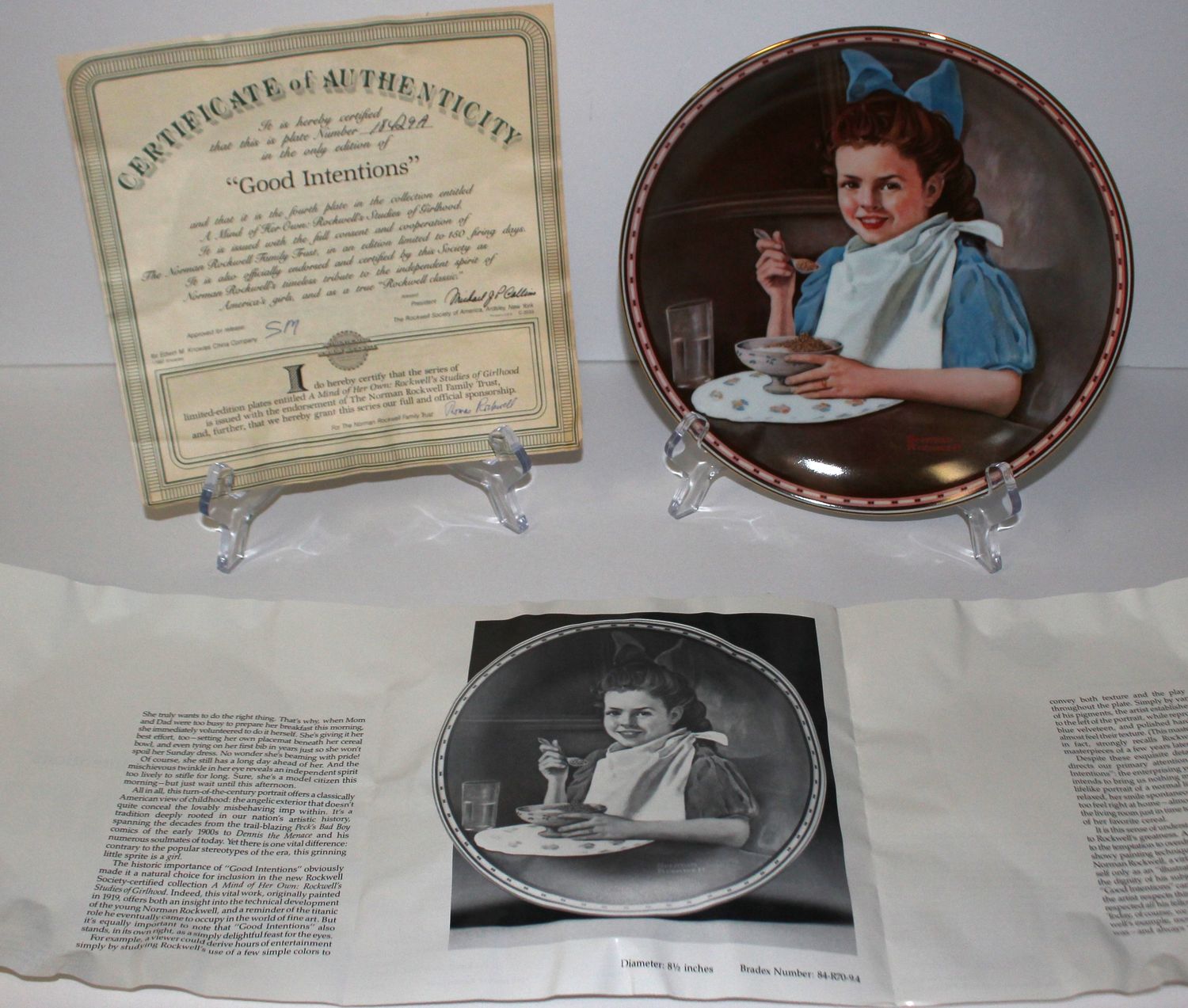 Norman Rockwell “GOOD INTENTIONS” 1987 Mind of Her Own Collector Plate with COA