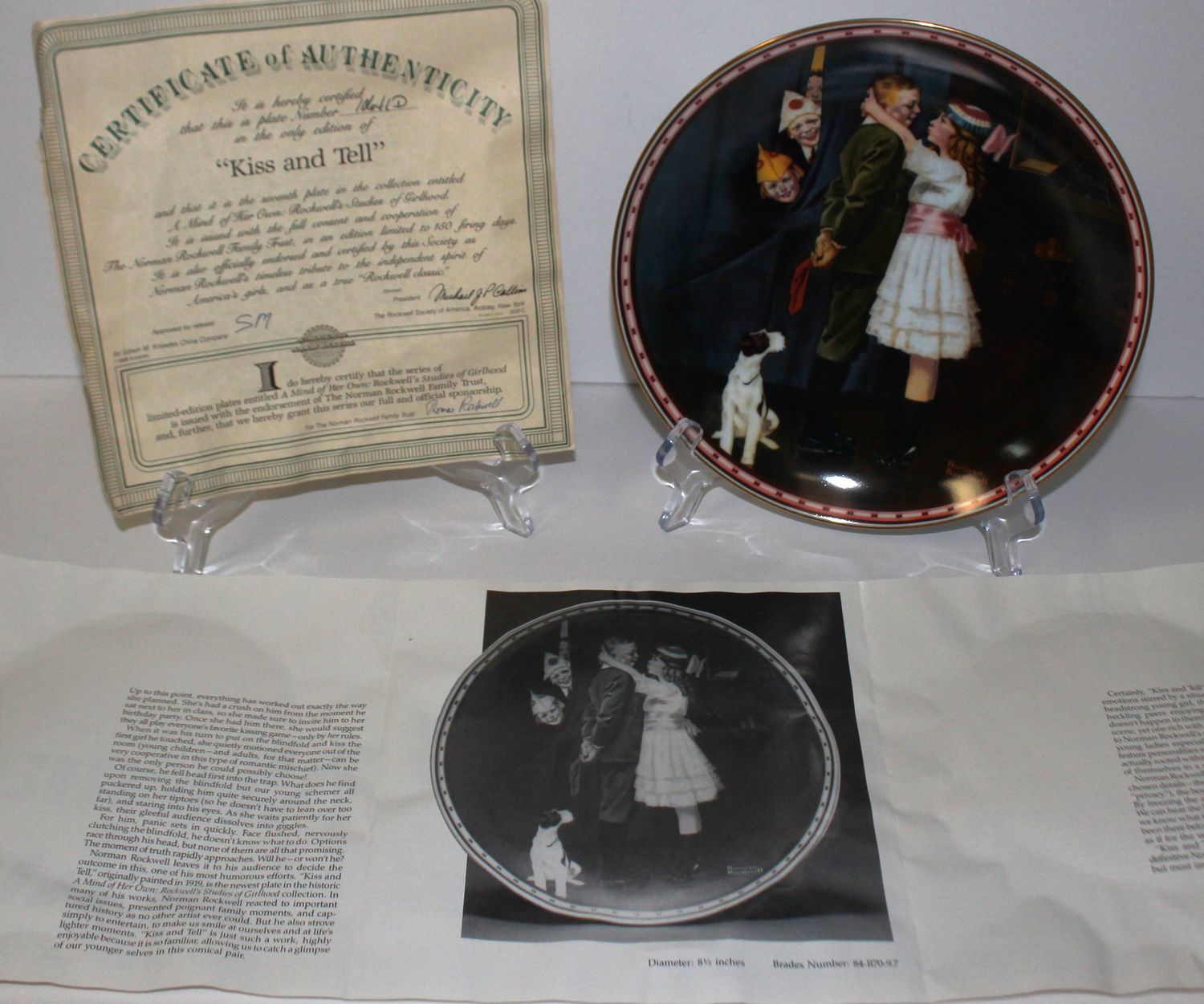 Norman Rockwell “KISS AND TELL” 1988 Mind of Her Own Collector Plate with COA