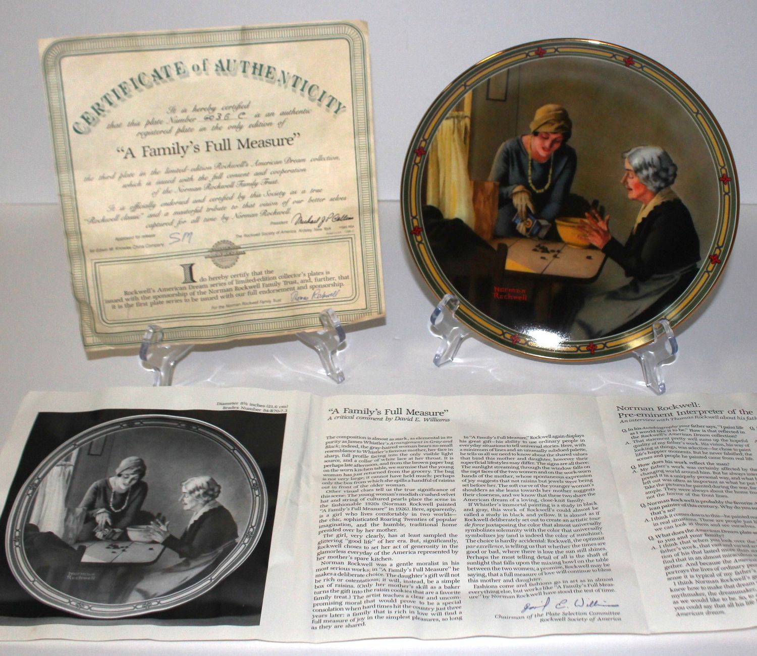 Norman Rockwell&#39;s American Dream “A FAMILY&#39;S FULL MEASURE” 1985 Collector Plate