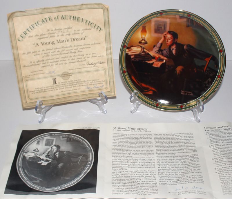 Norman Rockwell&#39;s American Dream “A YOUNG MAN&#39;S DREAM” 1986 Collector Plate, COA