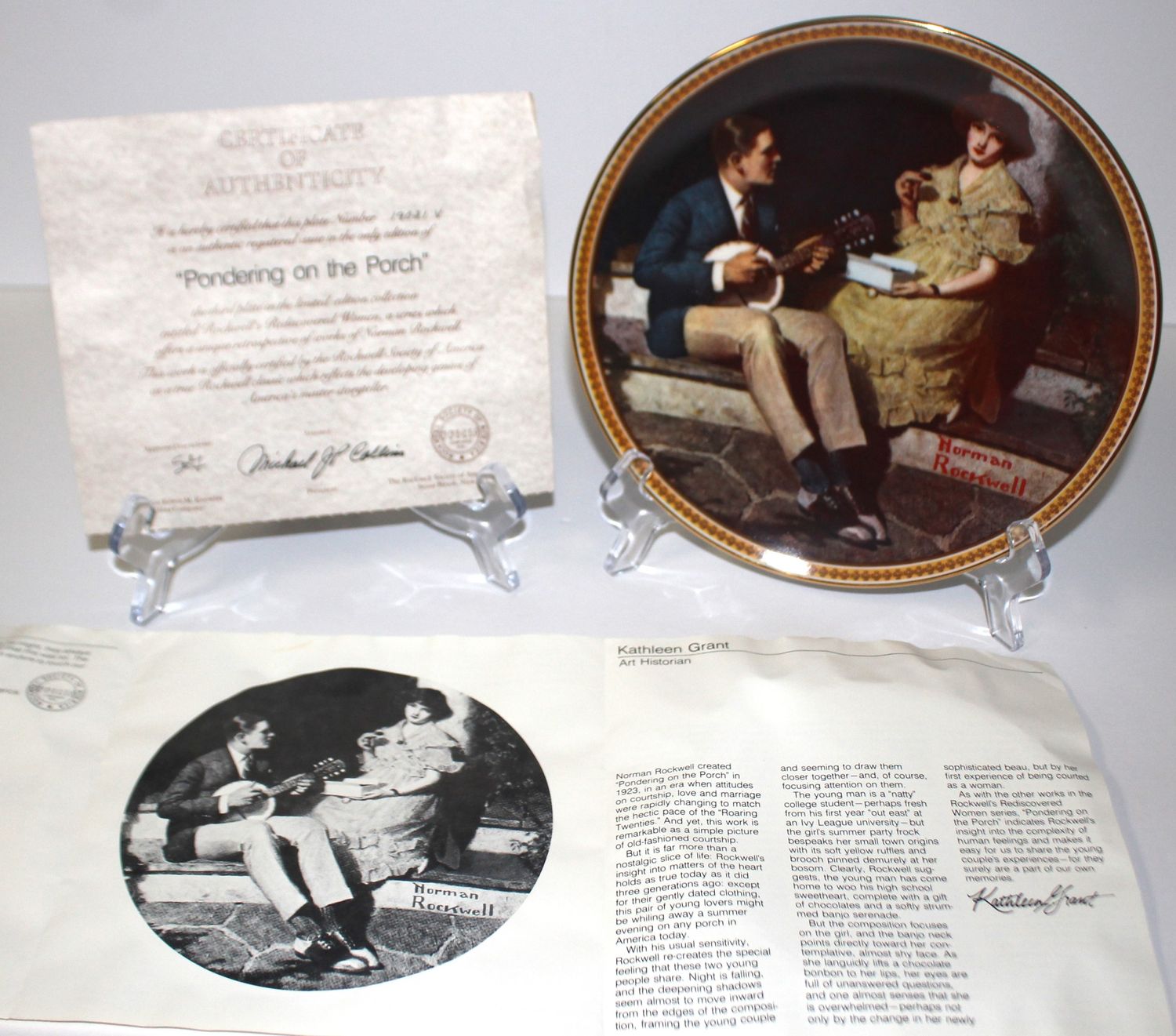 Norman Rockwell “PONDERING ON THE PORCH” Rediscovered Women 1984 Collector Plate