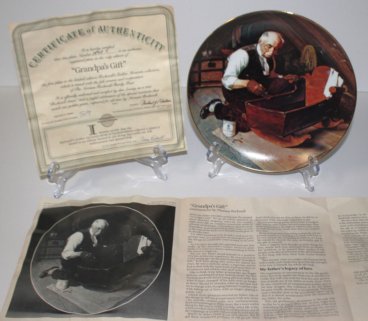 Norman Rockwell&#39;s Golden Moments “GRANDPA&#39;S GIFT” 1987 Collector Plate with COA