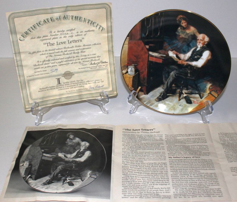 Norman Rockwell&#39;s Golden Moments “LOVE LETTERS” 1989 Collector Plate with COA