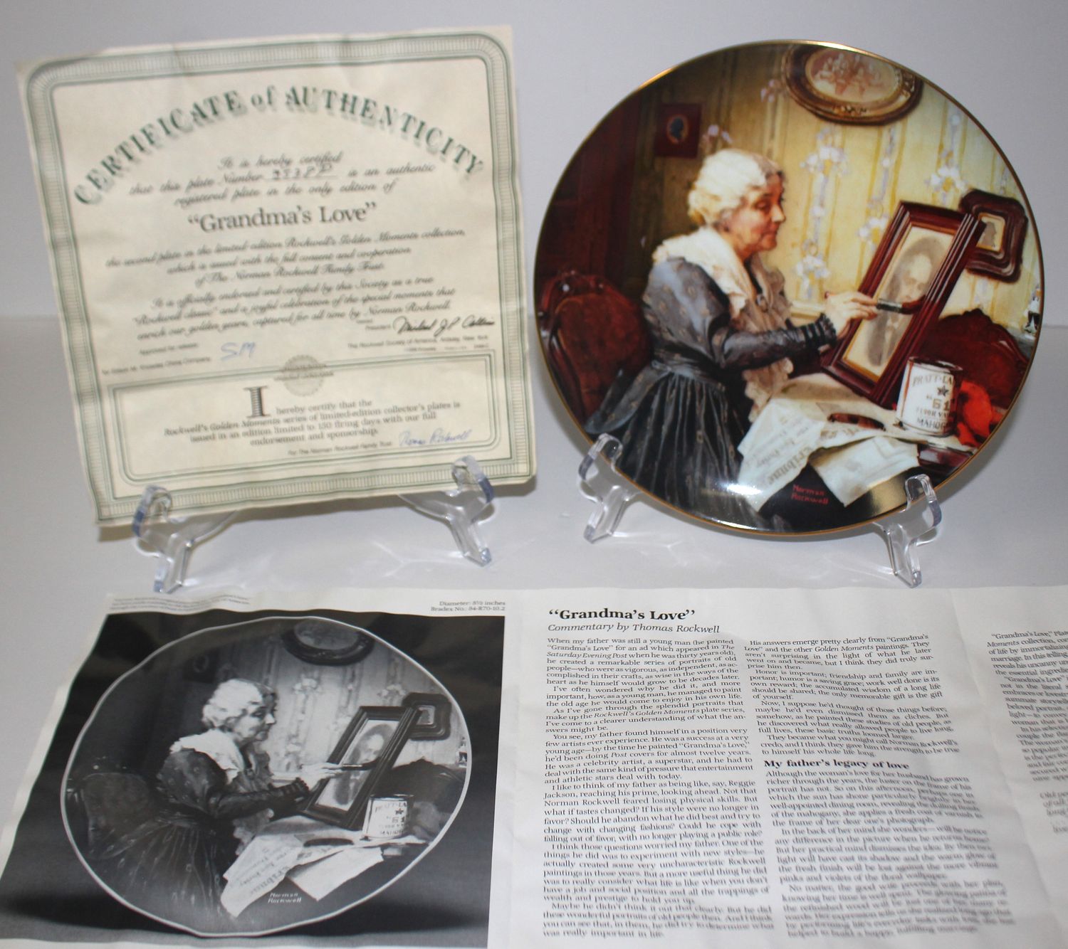 Norman Rockwell&#39;s Golden Moments “GRANDMA&#39;S LOVE” 1988 Collector Plate with COA