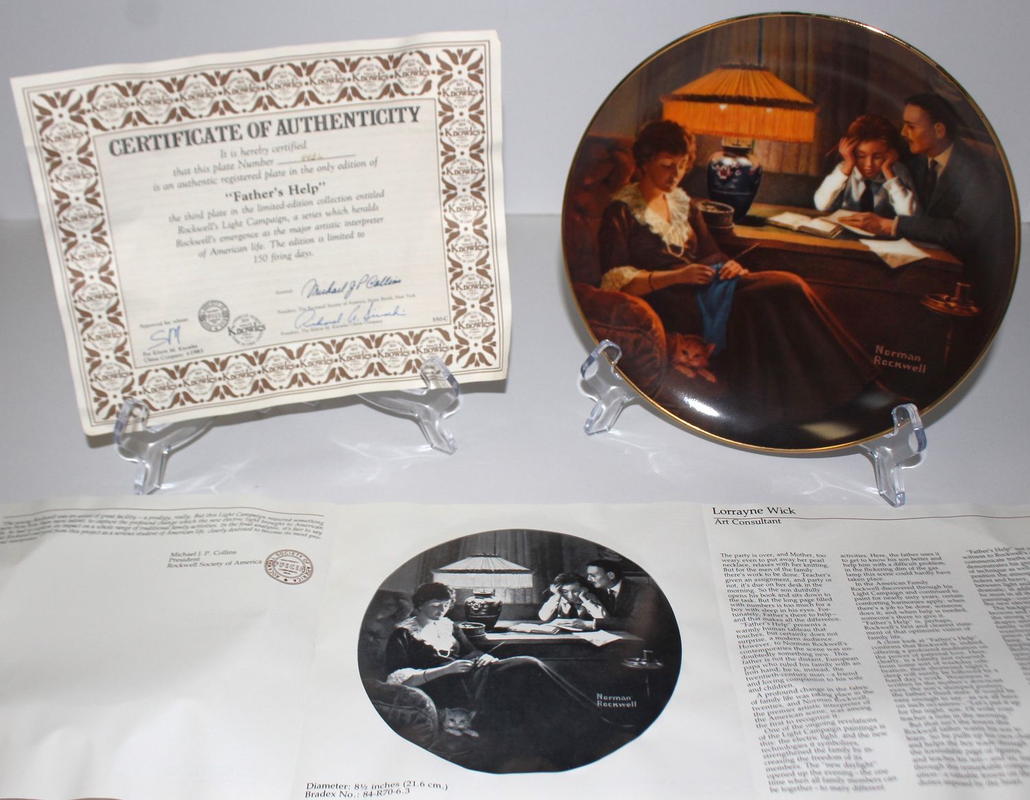 Norman Rockwell&#39;s Light Campaign “FATHER&#39;S HELP” 1983 Collector Plate with COA