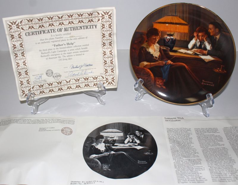 Norman Rockwell&#39;s Light Campaign “FATHER&#39;S HELP” 1983 Collector Plate with COA
