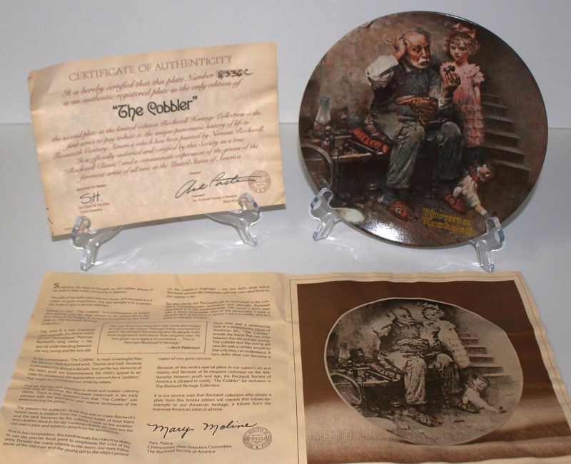Norman Rockwell Heritage Collection “THE COBBLER” 1978 Collector Plate with COA