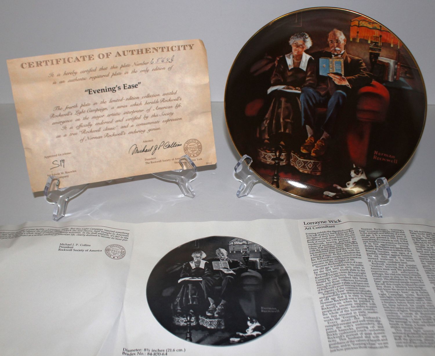 Norman Rockwell&#39;s Light Campaign “EVENING&#39;S EASE” 1983 Collector Plate with COA