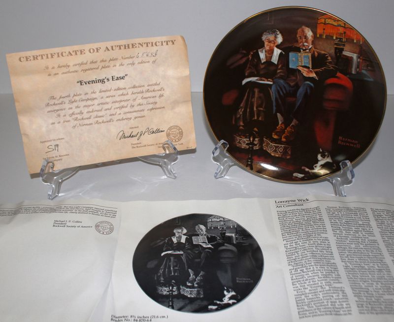 Norman Rockwell&#39;s Light Campaign “EVENING&#39;S EASE” 1983 Collector Plate with COA