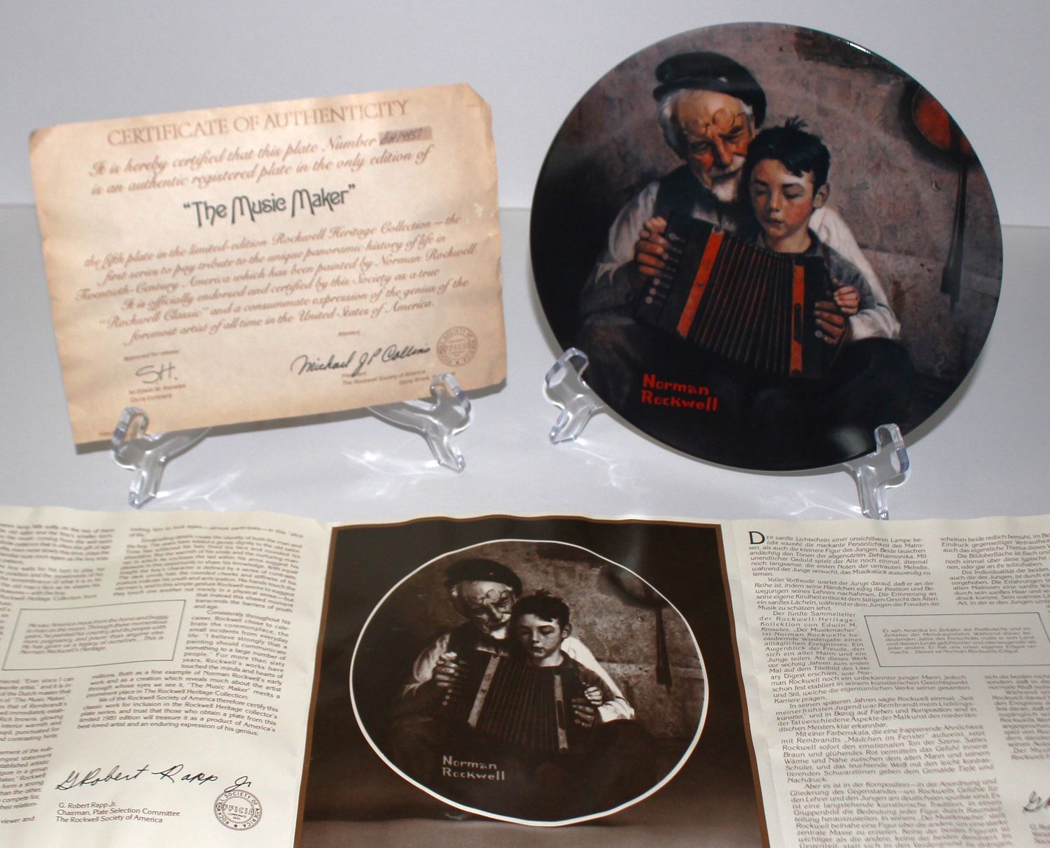 Norman Rockwell Heritage Collection “THE MUSIC MAKER” 1981 Collector Plate, COA