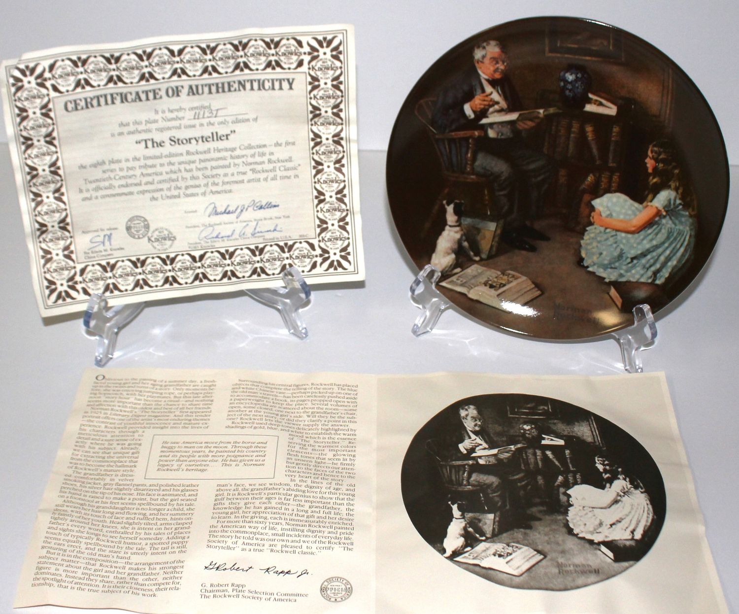Norman Rockwell Heritage Collection “THE STORYTELLER” 1983 Collector Plate w/COA