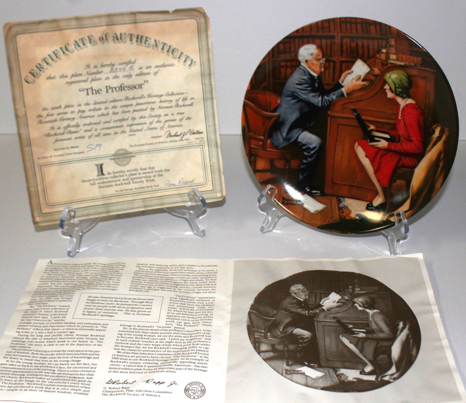 Norman Rockwell Heritage Collection “THE PROFESSOR” 1986 Collector Plate w/COA