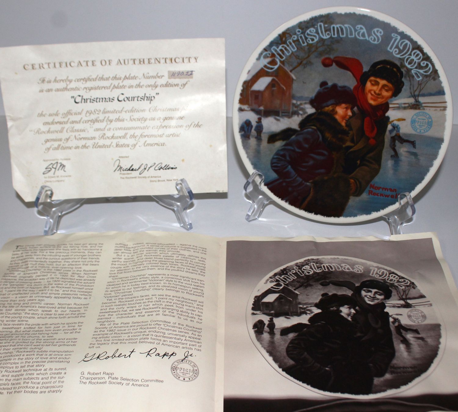 Norman Rockwell “CHRISTMAS COURTSHIP” 1982 Annual Christmas Collector Plate, COA