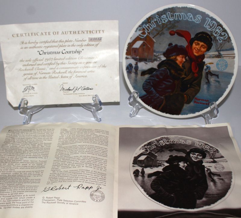Norman Rockwell “CHRISTMAS COURTSHIP” 1982 Annual Christmas Collector Plate, COA