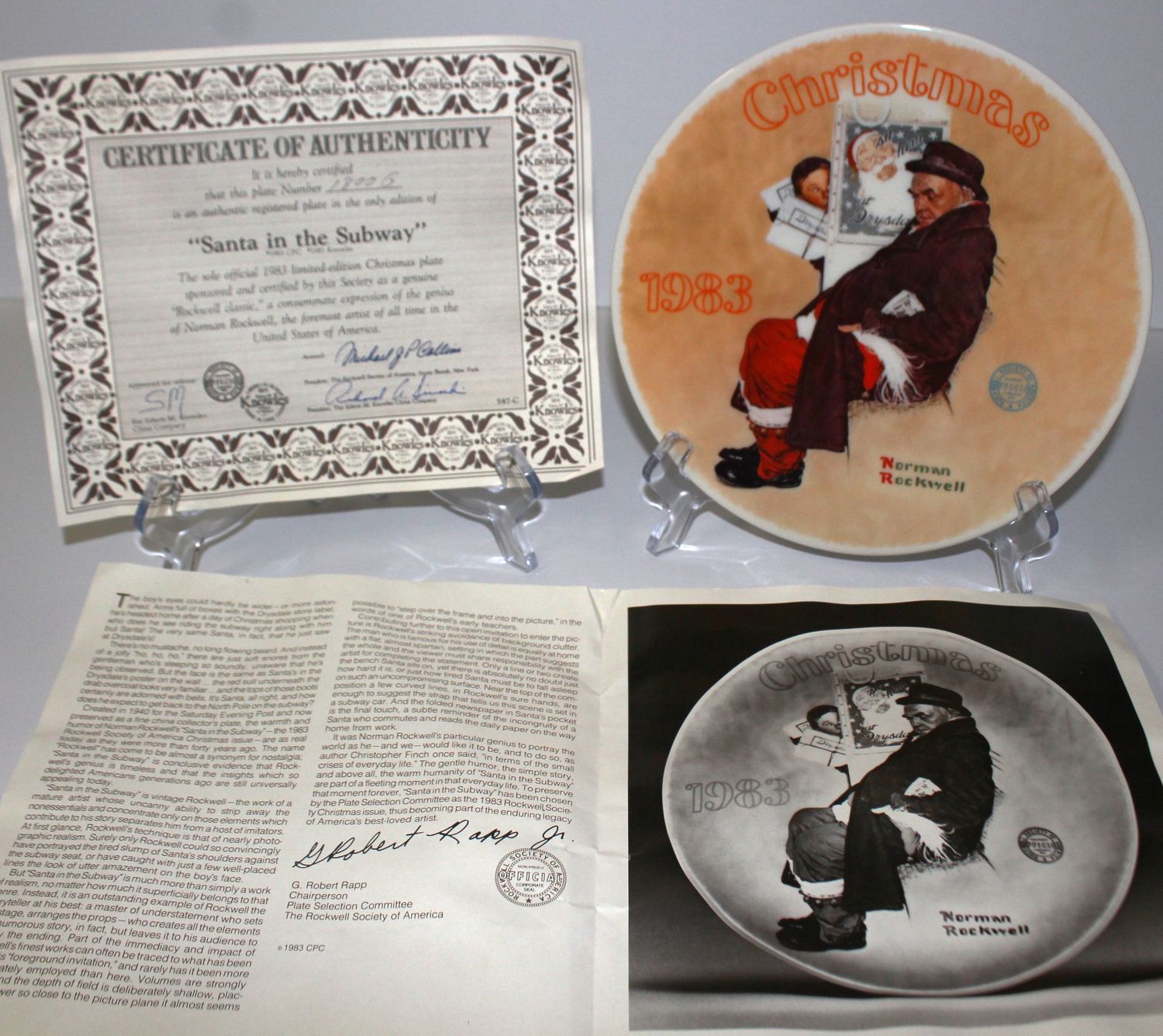 Norman Rockwell “SANTA IN THE SUBWAY” 1983 Annual Christmas Collector Plate, COA