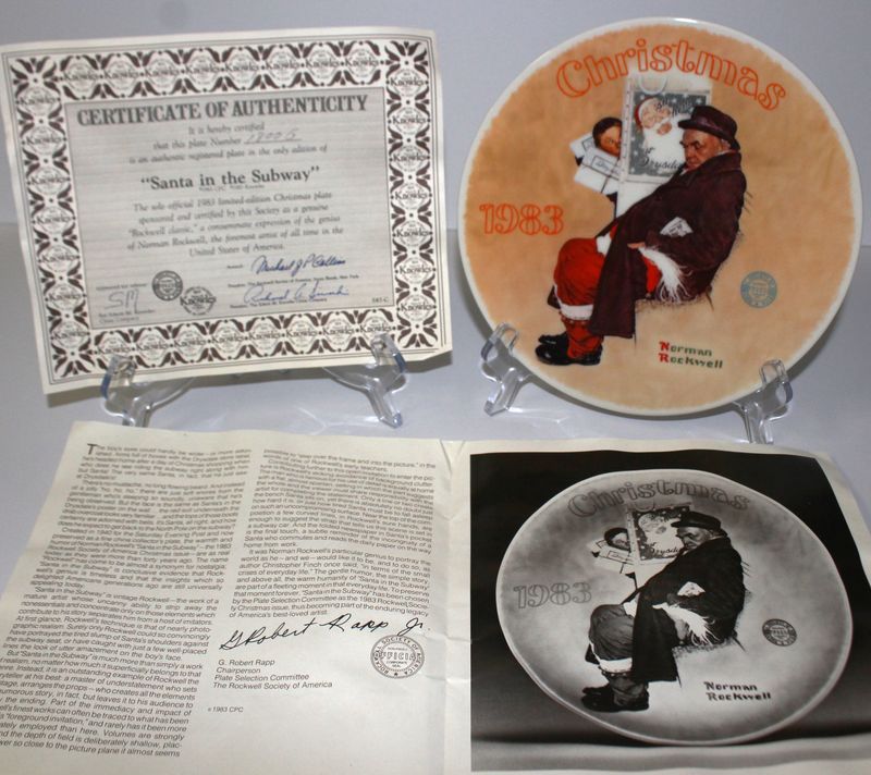 Norman Rockwell “SANTA IN THE SUBWAY” 1983 Annual Christmas Collector Plate, COA