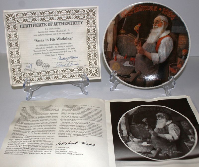 Norman Rockwell “SANTA IN HIS WORKSHOP” 1984 Annual Christmas Collector Plate