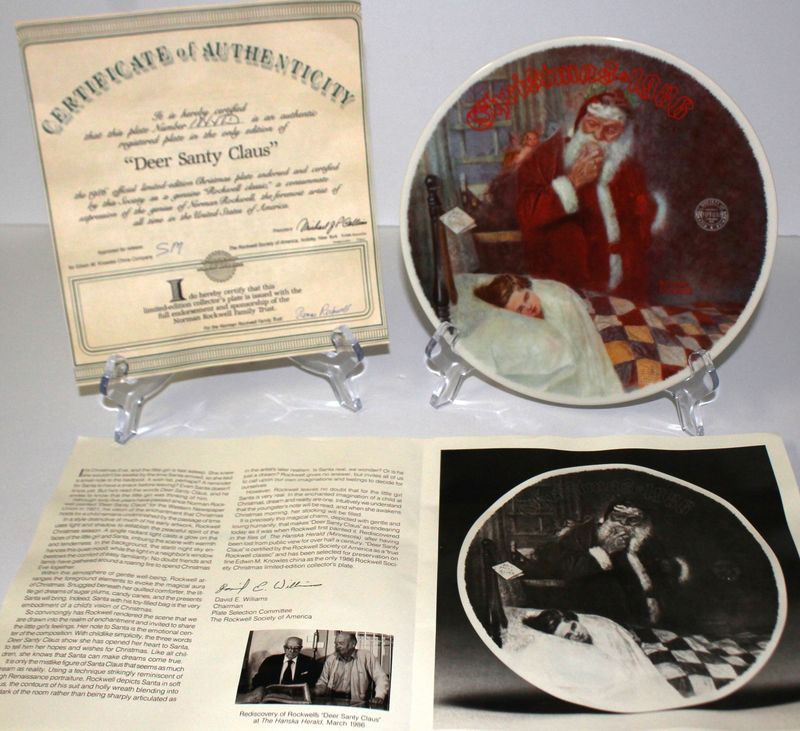 Norman Rockwell “DEER SANTY CLAUS” 1986 Annual Christmas Collector Plate w/ COA