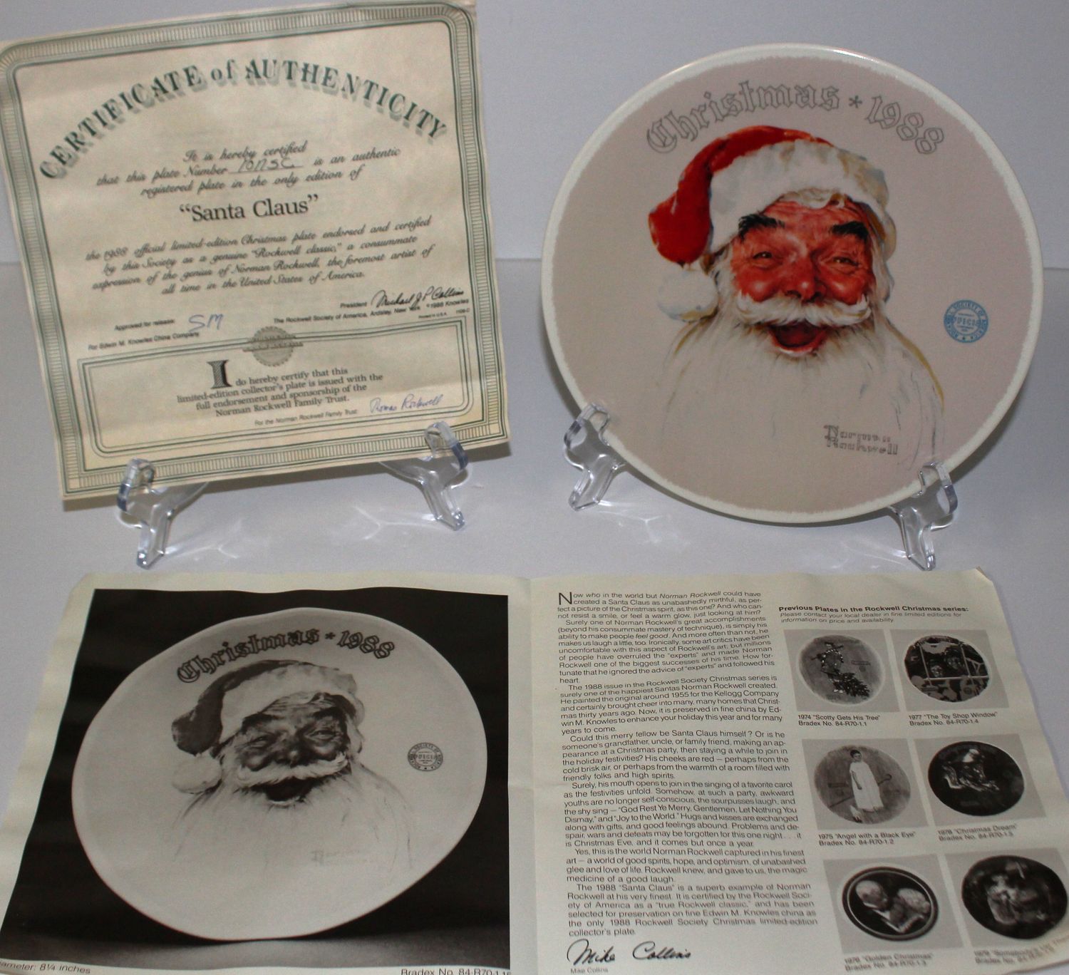 Norman Rockwell “SANTA CLAUS&quot; 1988 Annual Christmas Collector Plate with COA