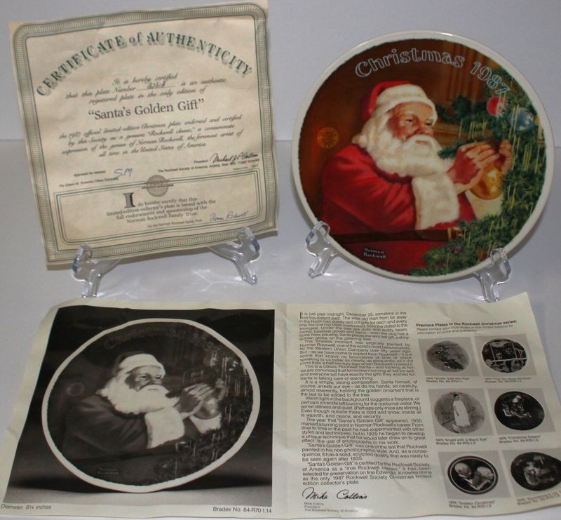 Norman Rockwell “SANTA&#39;S GOLDEN GIFT” 1987 Annual Christmas Collector Plate, COA