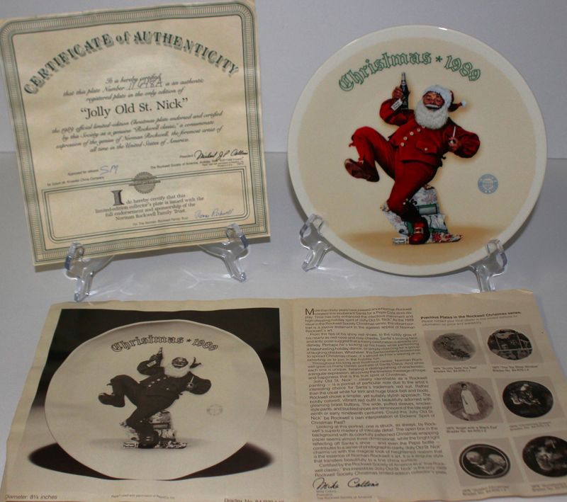 Norman Rockwell “JOLLY OLD ST NICK&quot; 1989 Annual Christmas Collector Plate w/ COA