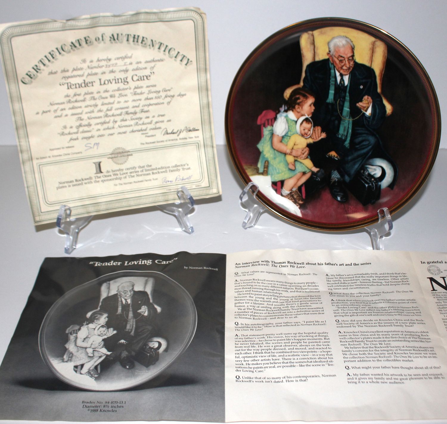 Norman Rockwell “TENDER LOVING CARE” The Ones We Love 1988 Collector Plate w/COA