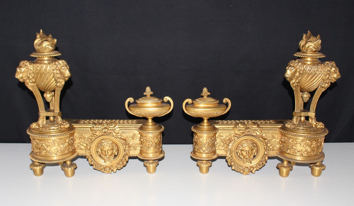 Pair of French 18th Century Late Louis XV Gilt Bronze Chenets Andirons, Ca. 1770