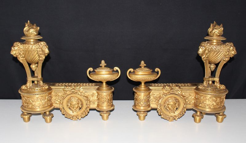 Pair of French 18th Century Late Louis XV Gilt Bronze Chenets Andirons, Ca. 1770