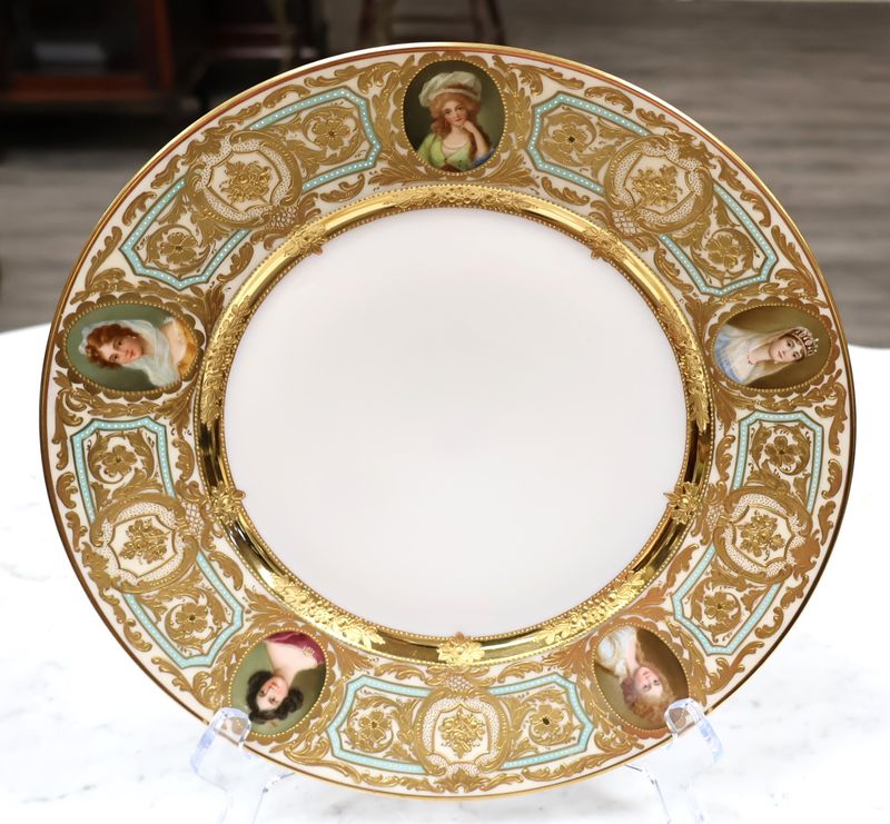Dresden Richard Wehsener Painted Victorian Portrait Medallion 10” Cabinet Plate