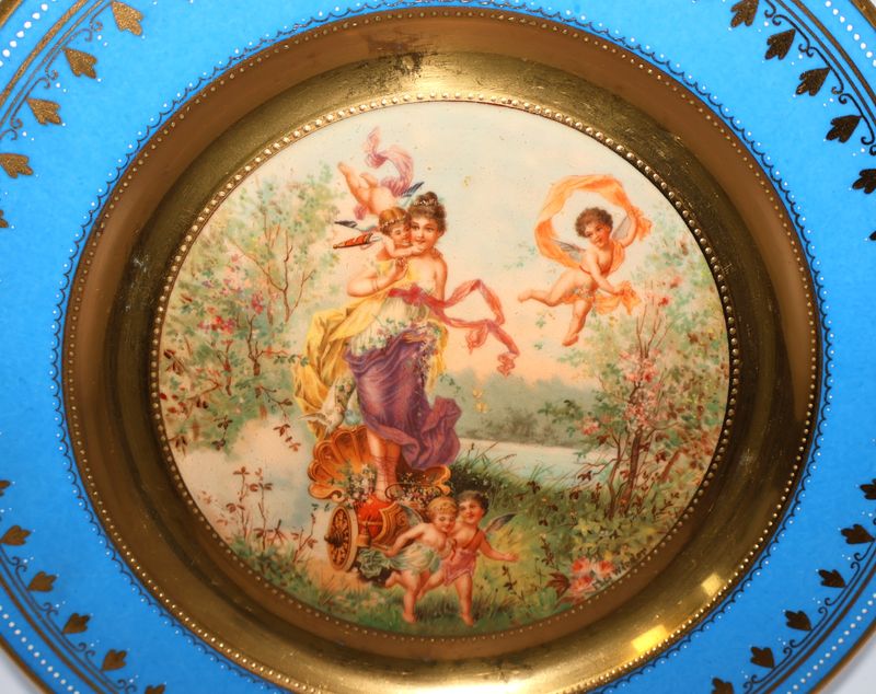 Royal Vienna Beehive “At Full Galopp” 10.75” Porcelain Cabinet Plate, Signed