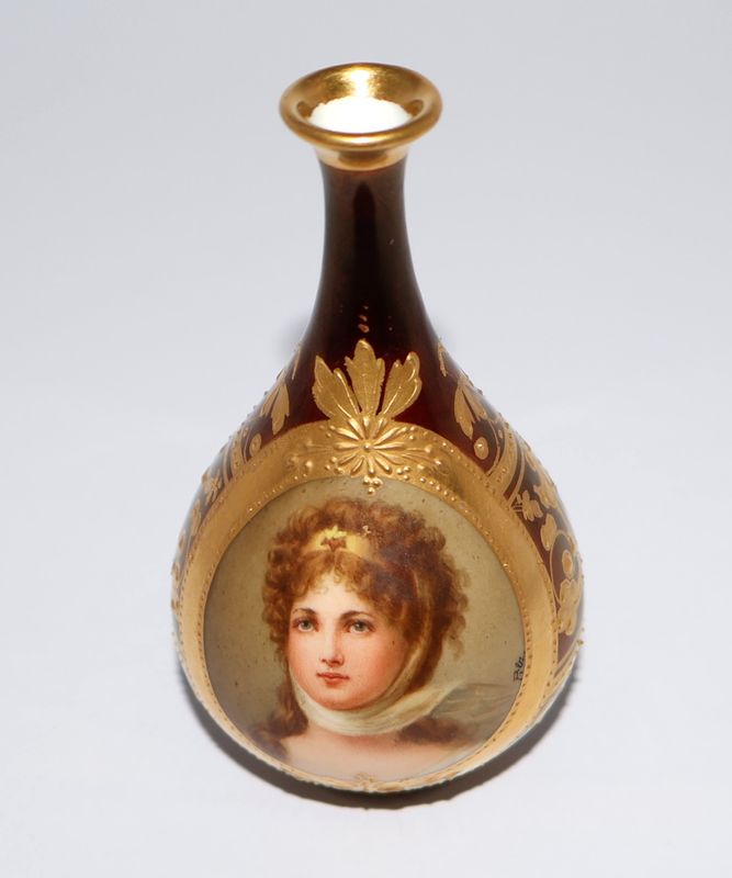 Antique Royal Vienna Queen Louise 3.5&quot; Miniature Portrait Vase, Signed