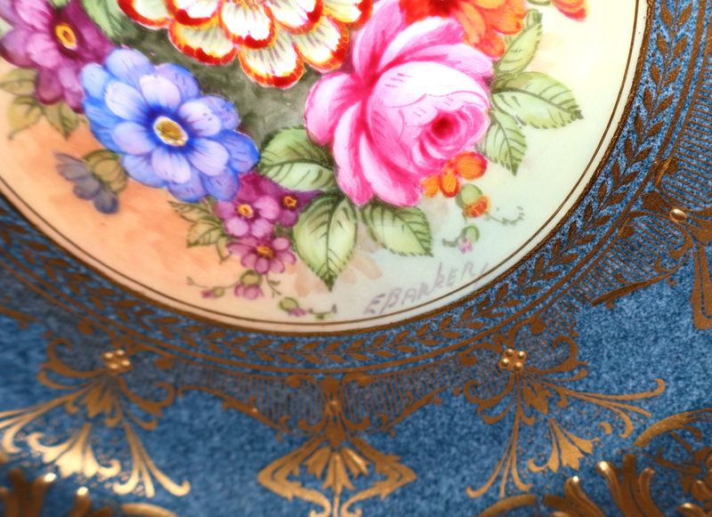 Royal Worcester Highly Gilded Cobalt Powder Blue &amp; Floral 10.5” Cabinet Plate, Signed