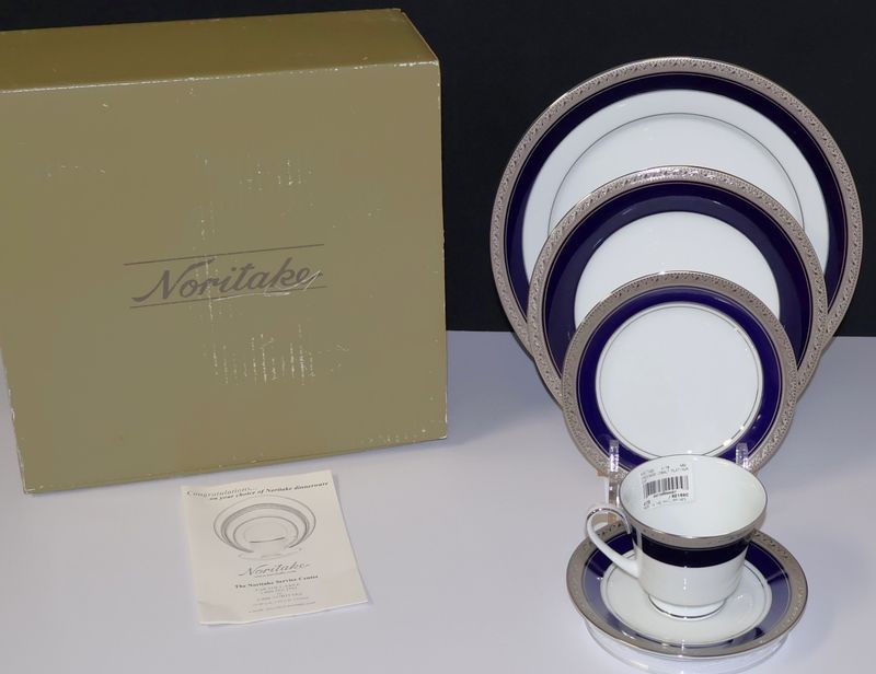 Noritake CRESTWOOD Cobalt Platinum 5-Piece Place Setting  - New in Box with Tags