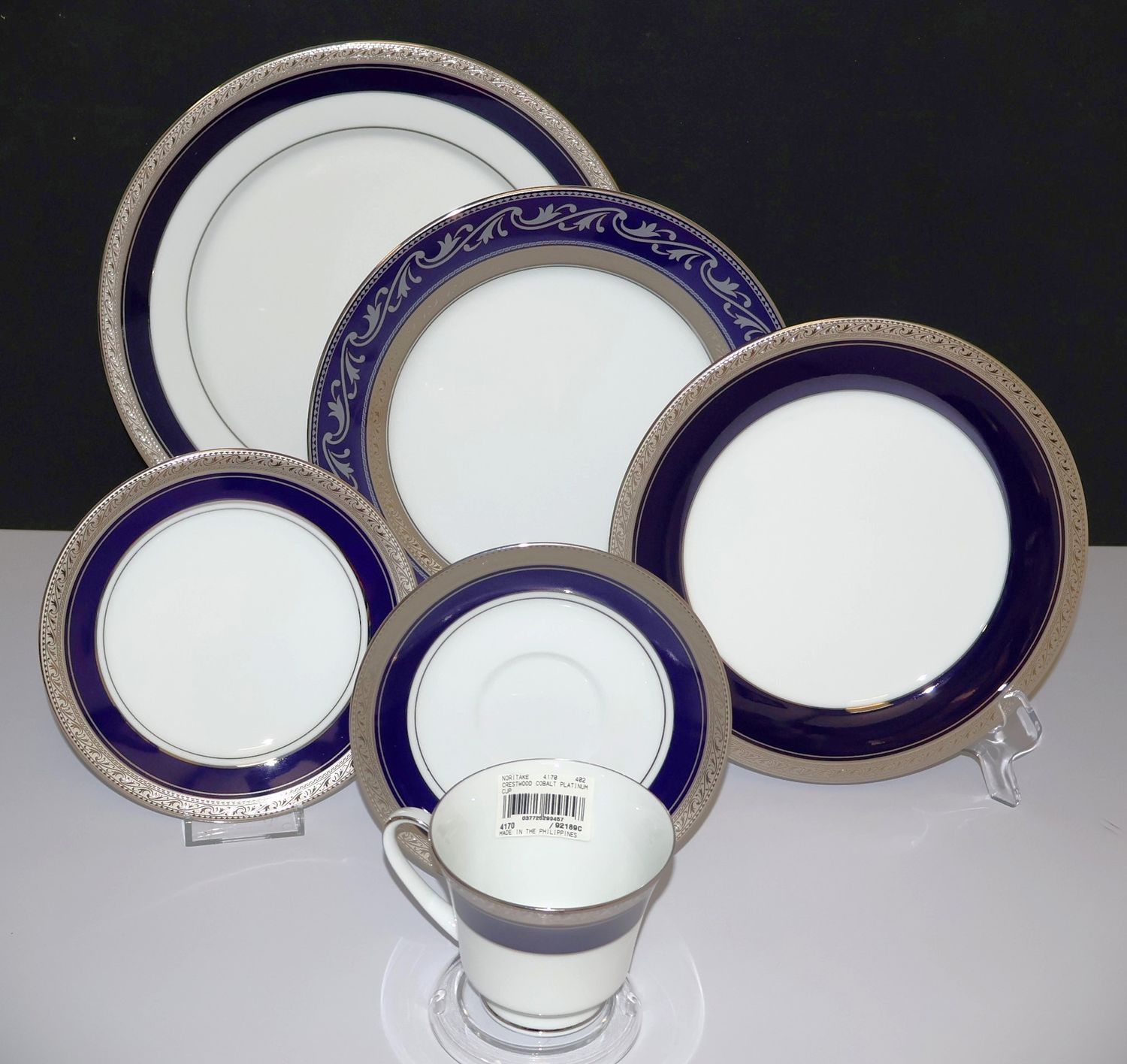 Noritake CRESTWOOD Cobalt Platinum 6-Piece Place Setting  - New with Tags