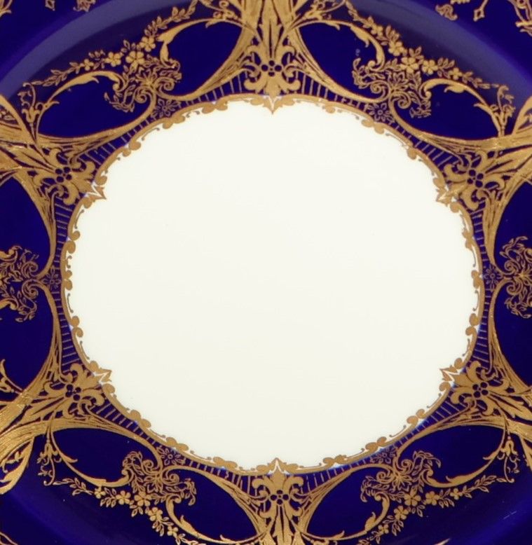 Royal Worcester 1938 Cobalt Blue and Raised Gold 10 3/8” Cabinet Plate