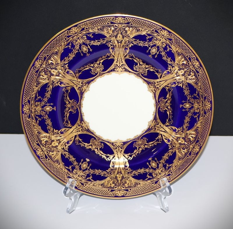 Royal Worcester 1938 Cobalt Blue and Raised Gold 10 3/8” Cabinet Plate