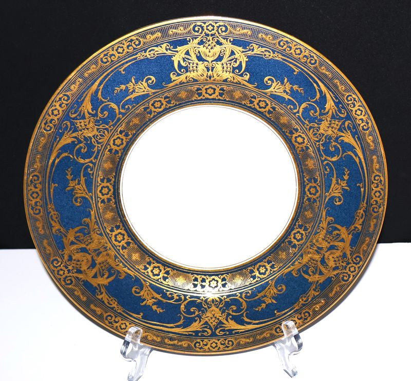Royal Worcester 1926 Cobalt Powder Blue and Gilt Gold 10 5/8” Cabinet Plate