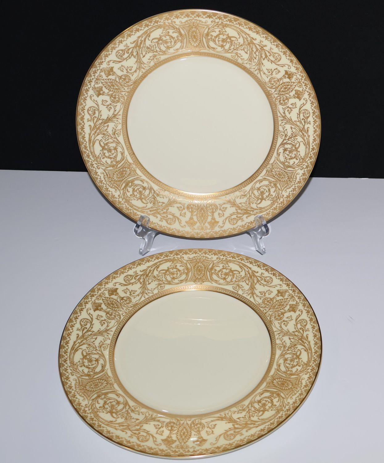 Set of 2 Royal Worcester EMBASSY Gold Filigree 10.5” Dinner Plates